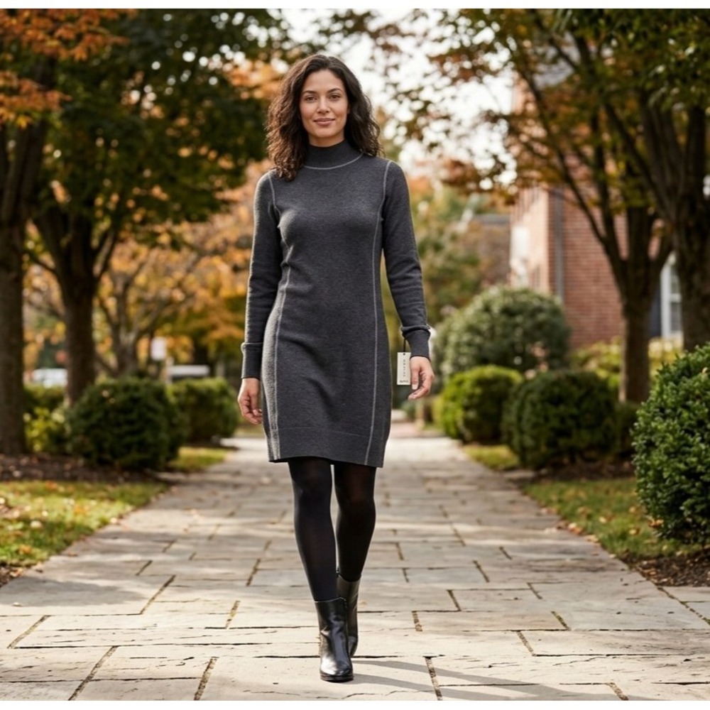 NWT Max Studio Long Sleeve Mock Neck Sweater Dress Charcoal Gray Womens Medium